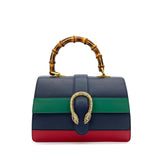 GUCCI Calfskin Bamboo Web Large Dionysus Top Handle Bag Black Bright Evergreen Hibiscus Red